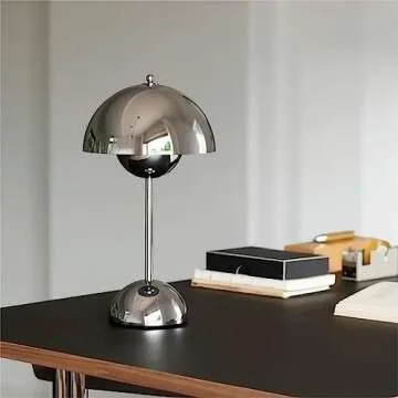 ELINKUME Table Lamp with Touch Control,3000K Warm Light Bedside Lamp with Cord,Infinitely Dimmable Mushroom Desk Lamp,for Bedroom,Living Room,Study,Cafe,Restaurant(Silver,Include G45 LED Bulb)
