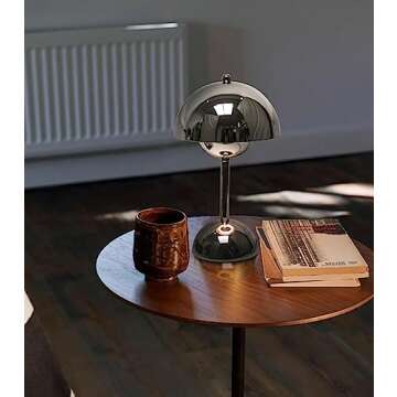 ELINKUME Table Lamp with Touch Control,3000K Warm Light Bedside Lamp with Cord,Infinitely Dimmable Mushroom Desk Lamp,for Bedroom,Living Room,Study,Cafe,Restaurant(Silver,Include G45 LED Bulb)