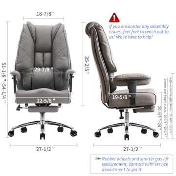 EXCEBET Big and Tall Office Chair 400lbs Wide Seat, Leather High Back Executive Office Chair with Fo...