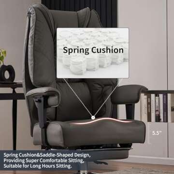 EXCEBET Big and Tall Office Chair 400lbs Wide Seat, Leather High Back Executive Office Chair with Foot Rest, Ergonomic Office Chair Lumbar Support for Lower Back Pain Relief (Grey)