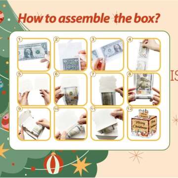 Christmas Surprise Money Pull Box for Cash Gift, Surprise Gifts for Women Men, Fun Christmas Party Decorations, Cute Santa Claus Decoration Surprise Money Box, with 35PCS Plastic Bags