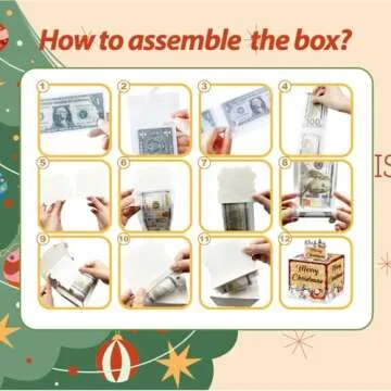 Christmas Surprise Money Pull Box for Cash Gift, Surprise Gifts for Women Men, Fun Christmas Party Decorations, Cute Santa Claus Decoration Surprise Money Box, with 35PCS Plastic Bags