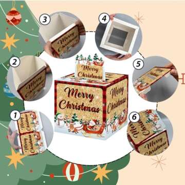 Christmas Surprise Money Pull Box for Cash Gift, Surprise Gifts for Women Men, Fun Christmas Party Decorations, Cute Santa Claus Decoration Surprise Money Box, with 35PCS Plastic Bags