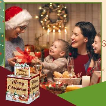 Christmas Surprise Money Pull Box for Cash Gift, Surprise Gifts for Women Men, Fun Christmas Party Decorations, Cute Santa Claus Decoration Surprise Money Box, with 35PCS Plastic Bags