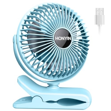HONYIN USB Clip on Fan, 720° Rotation Small Desk & Clip Fan, Personal Cooling Fan with Sturdy Clamp...