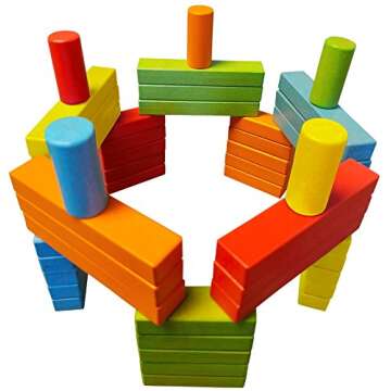 Wooden Bricks 45 Magnetic Building Blocks, Magnetic Building Set consisting of 25 Colorful Wooden Bricks with 2 Magnets, 15 Colorful Wooden Bricks with 3 Magnets, 5 Colorful Wooden risers