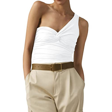 Meladyan Women’s One Shoulder Twist Knot Crop Top Summer 2023