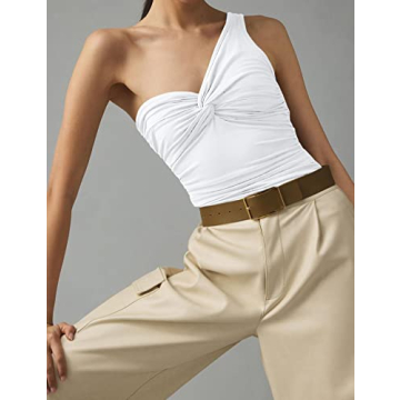 Meladyan Women’s One Shoulder Twist Knot Crop Top Summer 2023