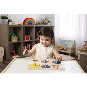 Montessori Multi Shape Wooden Puzzle Toy Baby Toddler First Jumbo Wood Peg Educational Basic Geometry, 2 pieces