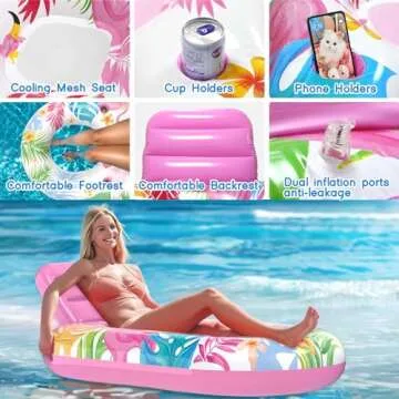Inflatable Pool Float Chair with Lights and Cup Holders
