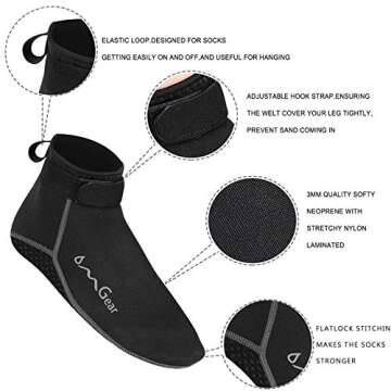 OMGear Water Socks Neoprene Socks Beach Booties Shoes 3mm Glued Blind Stitched Anti-Slip Wetsuit Boots Fin Swim Socks (3mm Low Cut/Grey, S(Men 6-7,Women 6-8))