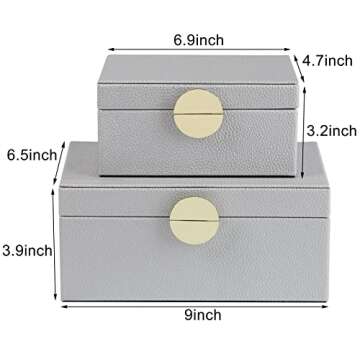 HofferRuffer Faux Leather Jewelry Boxes, Decorative Boxes Storage Accessory Organizer with Gold Hard...