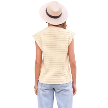 Womens Summer Tops Casual Crew Neck Cap Sleeve Loose Fit Knit Lightweight Sweater Pullover Top Cream S