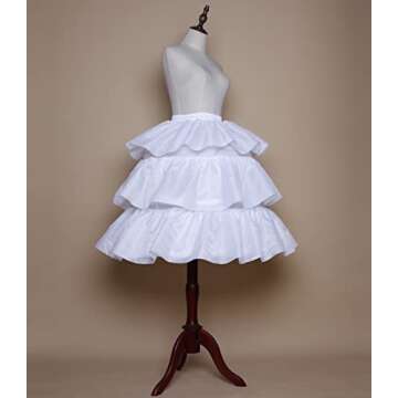 YULUOSHA Women Girls Crinoline Petticoat A Line Ruffles Layers 3-Hoop Skirt Ball Gown Mid-Calf Lengt...
