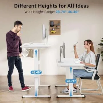 MOUNTUP Electric Height Adjustable Standing Desk, 48 x 24 Inches Sit Stand Desk with Memory Controller, Ergonomic Stand Up Desk for Home Office with Splice Board, White