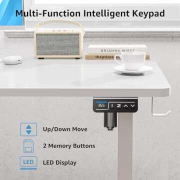 MOUNTUP Electric Height Adjustable Standing Desk, 48 x 24 Inches Sit Stand Desk with Memory Controller, Ergonomic Stand Up Desk for Home Office with Splice Board, White