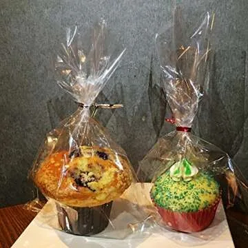 200 Clear Treat Bags with Colorful Twist Ties - 6x9"