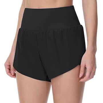 THE GYM PEOPLE Women’s Quick Dry Running Shorts Mesh Liner High Waisted Tennis Workout Shorts Zipper Pockets (Small, Black)