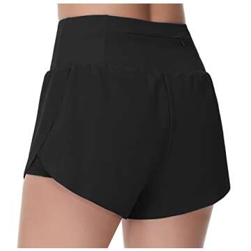 THE GYM PEOPLE Women’s Quick Dry Running Shorts Mesh Liner High Waisted Tennis Workout Shorts Zipper Pockets (Small, Black)