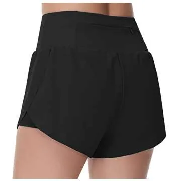 THE GYM PEOPLE Women’s Quick Dry Running Shorts Mesh Liner High Waisted Tennis Workout Shorts Zipper Pockets (Small, Black)