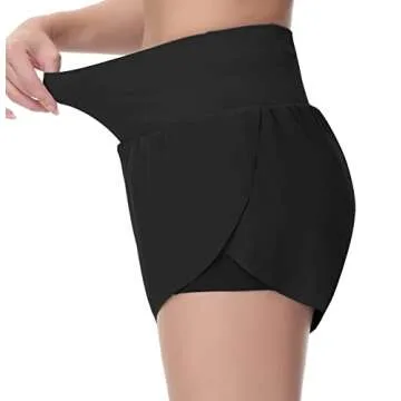 THE GYM PEOPLE Women’s Quick Dry Running Shorts Mesh Liner High Waisted Tennis Workout Shorts Zipper Pockets (Small, Black)
