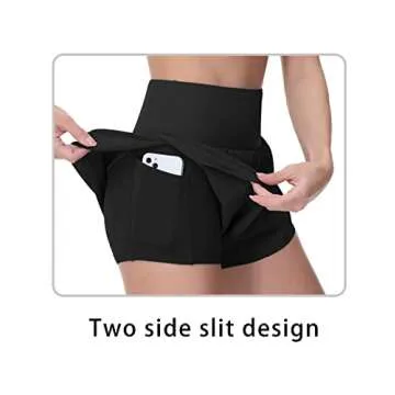 THE GYM PEOPLE Women’s Quick Dry Running Shorts Mesh Liner High Waisted Tennis Workout Shorts Zipper Pockets (Small, Black)