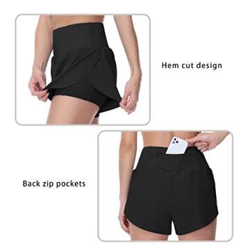 THE GYM PEOPLE Women’s Quick Dry Running Shorts Mesh Liner High Waisted Tennis Workout Shorts Zipper Pockets (Small, Black)