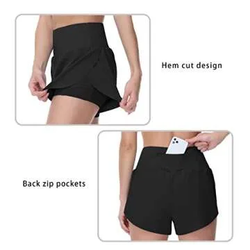 THE GYM PEOPLE Women’s Quick Dry Running Shorts Mesh Liner High Waisted Tennis Workout Shorts Zipper Pockets (Small, Black)