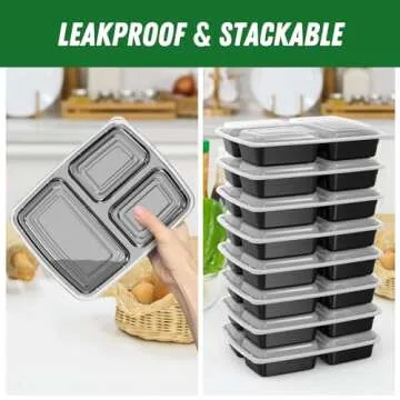 Meal Prep Containers: 50 Pack, 32 oz, Leakproof Style