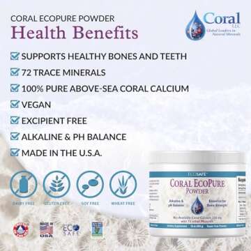 Coral Ecopure Powder, Coral Calcium Powder Supplement with Coral Minerals - 16 Ounces