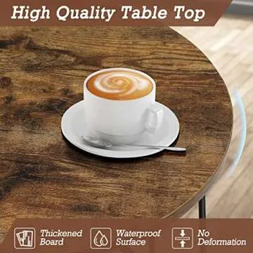 Esplorilo Small Coffee Table, Round End Table Set of 2 with Wooden Table and Metal Frame, Modern Side Table, Coffee Tables for Living Room, Bedroom, Home Office, Farmhouse, Rustic Brown and Black