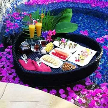 MAKIPERFE Creative Heart-Shaped Floating Pool Tray, Handmade Carefully Rattan Woven Serving Basket Table & Bar for Sandbars, Spas, Bath, and Parties, Serving Drinks, Brunch, Food on The Water