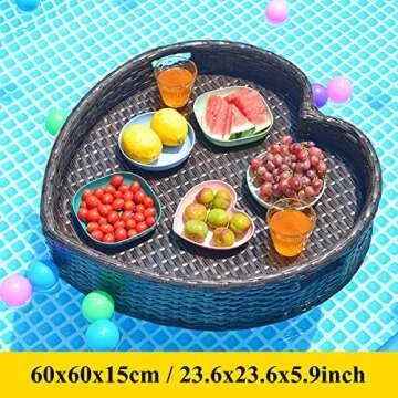 MAKIPERFE Creative Heart-Shaped Floating Pool Tray, Handmade Carefully Rattan Woven Serving Basket Table & Bar for Sandbars, Spas, Bath, and Parties, Serving Drinks, Brunch, Food on The Water