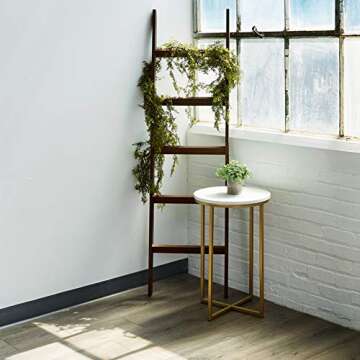 Short Birds Rustic 5ft Blanket Ladder - Farmhouse Home Decor - Quilt/Towels/Throw - Wood - Decorative Shelf - Easy Assembly - Leaning - Padded - White Wash - Dark Brown (Brown)