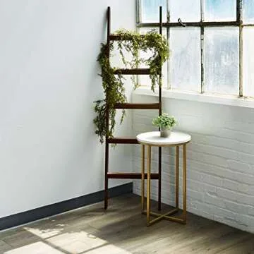 Short Birds Rustic 5ft Blanket Ladder - Farmhouse Home Decor - Quilt/Towels/Throw - Wood - Decorative Shelf - Easy Assembly - Leaning - Padded - White Wash - Dark Brown (Brown)