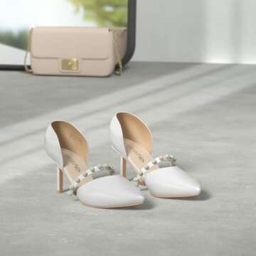 DREAM PAIRS Womens Closed Toe High Heels Stiletto Pointed Toe Strappy Pearl Elegant D'Orsay Dress We...