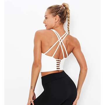 Redqenting Longline Sports Bra for Women with Removable Padded,Sexy Criss Cross Back Strappy Yoga Bras Workout Tank Tops White