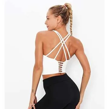 Redqenting Longline Sports Bra for Women with Removable Padded,Sexy Criss Cross Back Strappy Yoga Bras Workout Tank Tops White