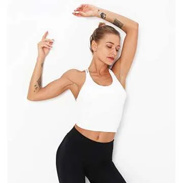 Redqenting Longline Sports Bra for Women with Removable Padded,Sexy Criss Cross Back Strappy Yoga Bras Workout Tank Tops White