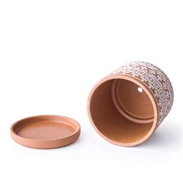D'vine Dev Set of 2 Terracotta Pots, Wave Pattern Planter Pot, 4 Inch and 6 Inch, Pot with Drainage ...