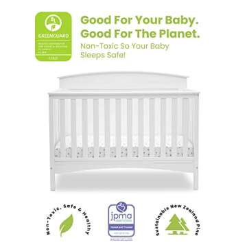 Delta Children Archer Solid Panel 4-in-1 Convertible Baby Crib - Greenguard Gold Certified, Bianca White