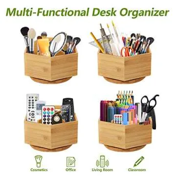 Marbrasse Bamboo Rotating Storage Caddy for Organization