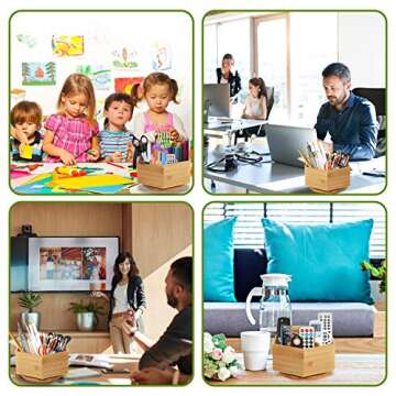 Marbrasse Bamboo Art Supply Organizer, Rotating Pencil Pen Holder, Office Supplies Desktop Storage Caddy, Like Colored Pencils, Pen, Markers, Paint Brushes