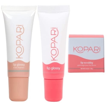 Kopari Coconut Lip Care Bundle | Lip Scrubby & 2 Lip Glossy | Vegan Hydrating Moisturizing Vitamin E...