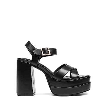 DREAM PAIRS Women's Platform Chunky Heels Square Open Toe Ankle Strap High Heeled Sandals Y2K Shoes for Party Brunch SDHS2330W Black Size8