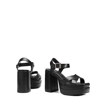 DREAM PAIRS Women's Platform Chunky Heels Square Open Toe Ankle Strap High Heeled Sandals Y2K Shoes for Party Brunch SDHS2330W Black Size8