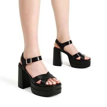 DREAM PAIRS Women's Platform Chunky Heels Square Open Toe Ankle Strap High Heeled Sandals Y2K Shoes for Party Brunch SDHS2330W Black Size8