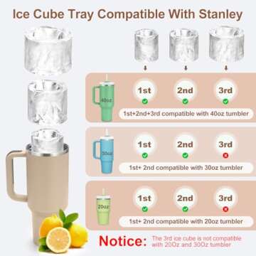 Ice Cube Tray for Stanley, for Stanley Ice Mold Silicone Ice Cube Trays with Lid and Bin Cylinder Ic...