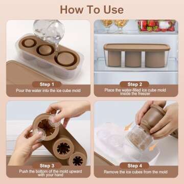 Ice Cube Tray for Stanley, for Stanley Ice Mold Silicone Ice Cube Trays with Lid and Bin Cylinder Ice Cube Mold for Stanley Cup Accessories 40 oz Tumbler Large Ice Molds Maker for Whiskey Coffee,Brown