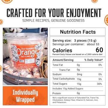 Stewart Old Fashioned Orange Candy Puffs | Individually Wrapped Candy | Pure Cane Sugar Candy | Fat-Free, Cholesterol-Free, Gluten-Free | Classic Soft/Hard Texture, Made in USA - 27 oz Tub